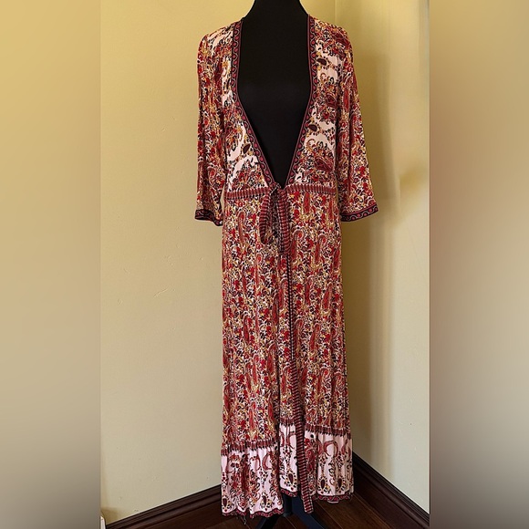 Free People to Love Flowy Boho Deep V-Neck Wrap Floral Maxi Dress, Size L - Picture 2 of 11